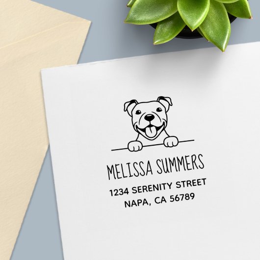 Lachende Pit Bull Dog Adres Zelfinktende Stempel