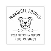 Lachende Pit Bull Dog Arch Familieadres Zelfinktende Stempel (Design)