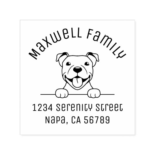 Lachende Pit Bull Dog Arch Familieadres Zelfinktende Stempel (Design)