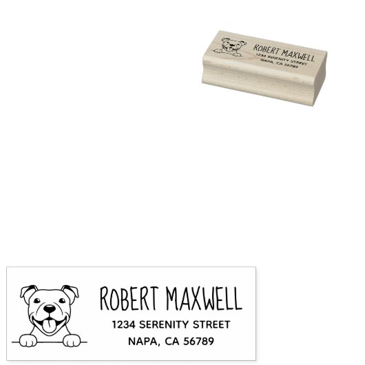 Lachende Pit Bull Hond Retouradres Rubberstempel (Gestempeld)