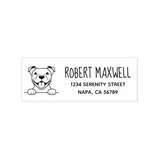 Lachende Pit Bull Hond Retouradres Rubberstempel (Afrduk)