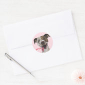 Lachende Pit Bull Terrier Hond Tekening LIEFDE Ronde Sticker (Envelop)