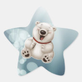 Lachende polar teddy-beer ster sticker (Voorkant)