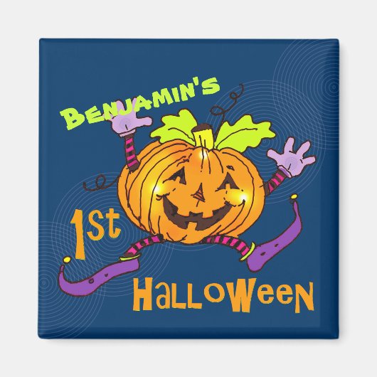 Lachende Pompoen 1e Halloween Magneet (Voorkant)