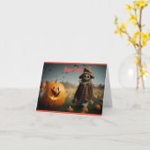 lachende pompoen en vogelverschrikker halloween Ka Kaart (Gele Bloem)