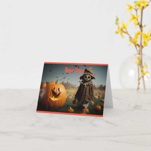 lachende pompoen en vogelverschrikker halloween Ka Kaart (Gele Bloem)