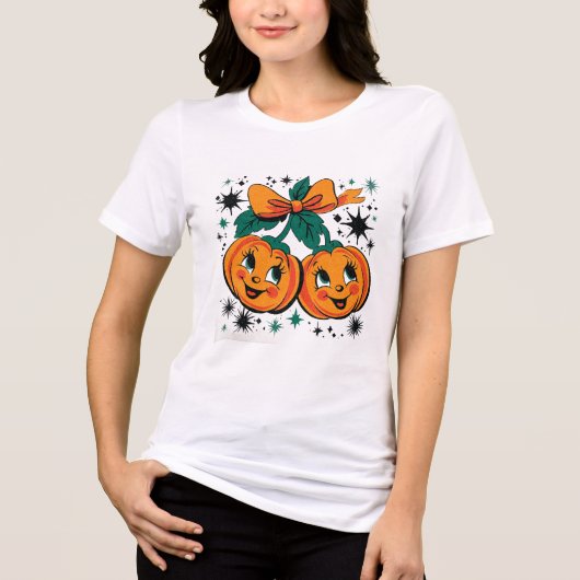 lachende pompoen - Retro Halloween met boog Tri-Blend Shirt (Voorkant)
