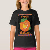 Lachende Pompoen Schattige Halloween Meisje T-shirt (Voorkant)