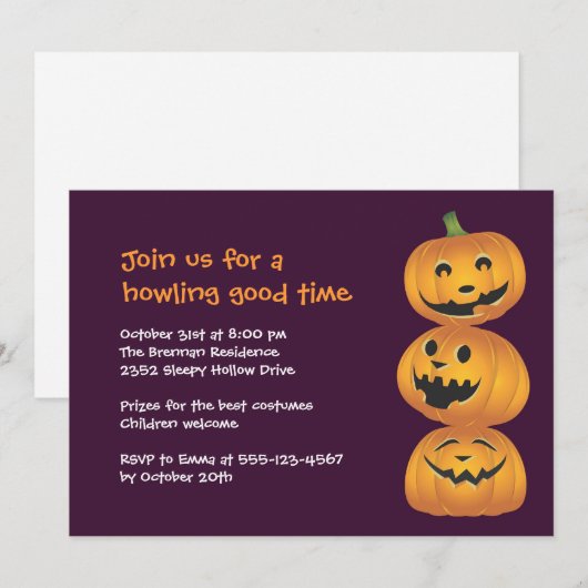 Lachende pompoenen leuke Halloween uitnodiging (Voorkant / Achterkant)