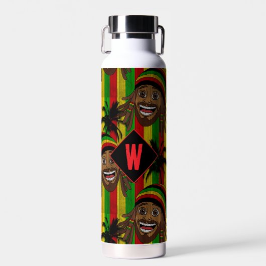 Lachende Rasta Man Gestreepte Monogram Waterfles (Voorkant)