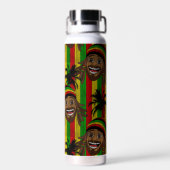 Lachende Rasta Man Gestreepte Monogram Waterfles (Achterkant)
