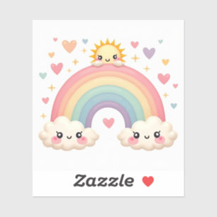 Lachende Regenboog van Liefde – Kawaii Harten Sticker