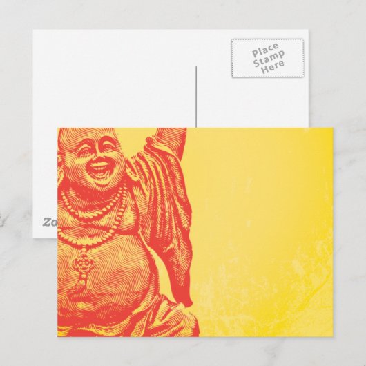 Lachende (rode) Boedha Briefkaart (Voorkant / Achterkant)