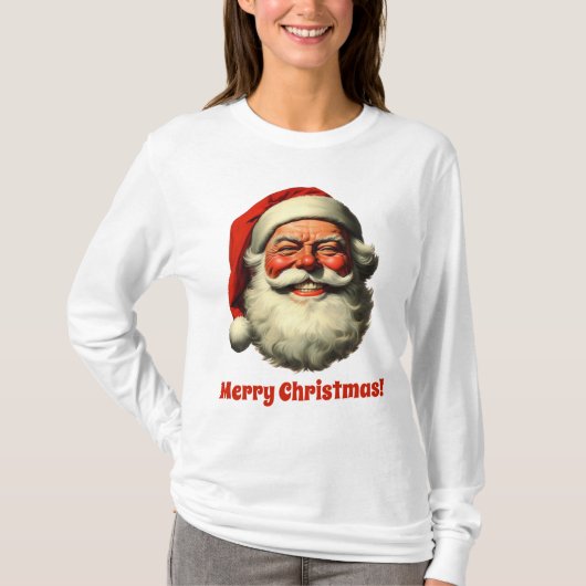 Lachende Santa Retro Stijl T-shirt (Voorkant)