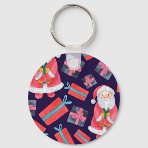 Lachende Santa, Waterverf Kerstmis Naadloos. Sleutelhanger
