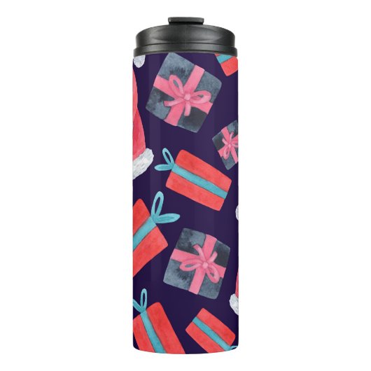 Lachende Santa, Waterverf Kerstmis Naadloos. Thermosbeker (Voorkant)