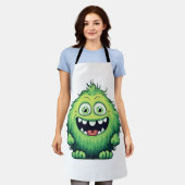 Lachende Schattige Groene Monster Cartoon Schort (Gedragen)