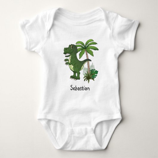 Lachende Schattige T-Rex Met Aangepaste Baby Naam  Romper (Voorkant)