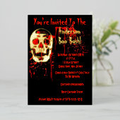 Lachende schedel zwart & rood bloederig Halloween Folie Uitnodiging (Staand Voorkant)