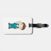 Lachende schooljongen met rugzak bagagelabel (Achterkant horizontaal)