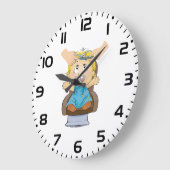 Lachende schooljongen met rugzak grote klok (Hoek)