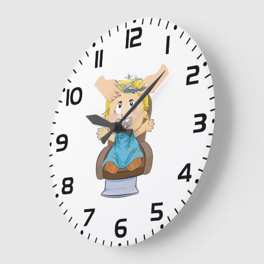 Lachende schooljongen met rugzak grote klok (Hoek)