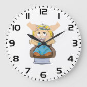 Lachende schooljongen met rugzak grote klok (Voorkant)