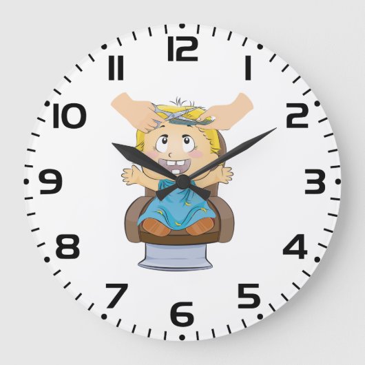 Lachende schooljongen met rugzak grote klok (Voorkant)