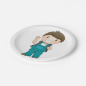 Lachende schooljongen met rugzak papieren bordje (Gekanteld)