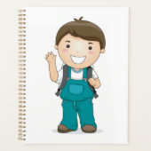 Lachende schooljongen met rugzak planner (Voorkant)