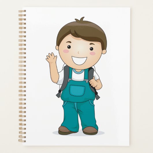 Lachende schooljongen met rugzak planner (Voorkant)