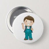 Lachende schooljongen met rugzak ronde button 7,6 cm (Voorkant /achterkant)