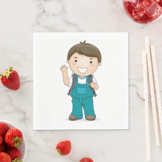 Lachende schooljongen met rugzak servet (Insitu)