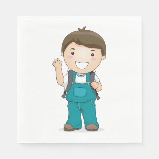 Lachende schooljongen met rugzak servet (Voorkant)