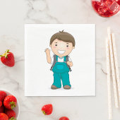 Lachende schooljongen met rugzak servet