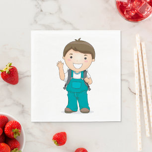 Lachende schooljongen met rugzak servet