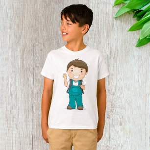 Lachende schooljongen met rugzak t-shirt