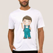 Lachende schooljongen met rugzak t-shirt (Voorkant)