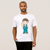 Lachende schooljongen met rugzak t-shirt (Voorkant volledig)