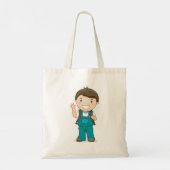 Lachende schooljongen met rugzak tote bag (Achterkant)