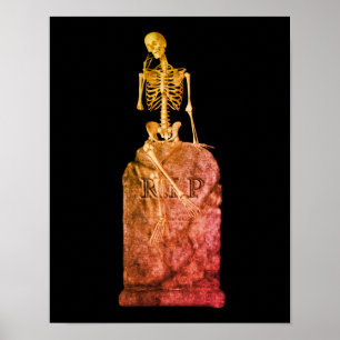 Lachende skelet op Tombstone Halloween Poster