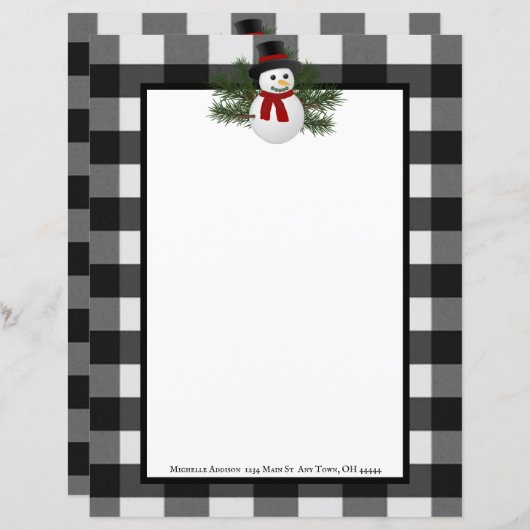 Lachende Sneeuwman Buffalo geruite papier briefpap (Voorkant / Achterkant)