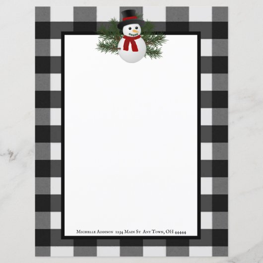 Lachende Sneeuwman Buffalo geruite papier briefpap (Voorkant)