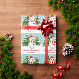 Lachende Sneeuwman In Winter Bos Kerstmis Cadeaupapier