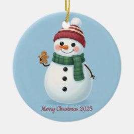 Lachende Sneeuwman met Muts Schattige Kerstmis 202 Keramisch Ornament