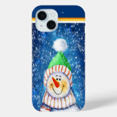 Lachende sneeuwman met pluizige muts Case-Mate iPhone case (Achterkant)