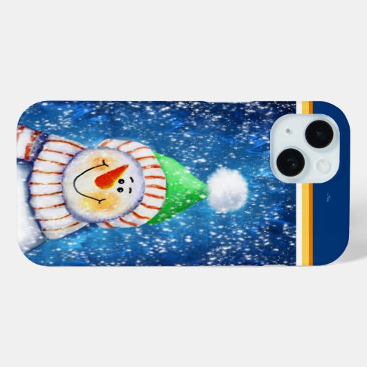 Lachende sneeuwman met pluizige muts Case-Mate iPhone case (Achterkant (horizontaal))