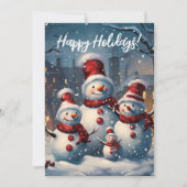 Lachende sneeuwpop familie feestdagenkaart (Voorkant)