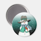 Lachende sneeuwpop, kardinaal in een sneeuwstormma magneet (Voorkant / Achterkant)