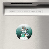 Lachende sneeuwpop, kardinaal in een sneeuwstormma magneet (Insitu (Vaatwasser))